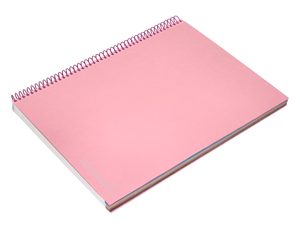 CADERNO ESPIRAL LIDERPAPEL JOLLY MICRO DIN A4 CAPA FORRADA 140 F 75 GR QUADRICULA 5MM 5 BANDAS DE CORES 4 FUROS COR ROSA