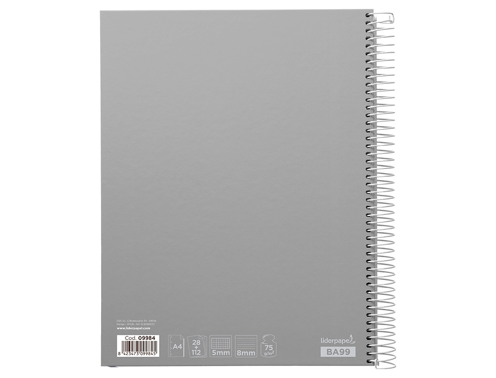 CADERNO ESPIRAL LIDERPAPEL DIN A4 JOLLY CAPA FORRADA 140 F 75GR MULTIDISCIPLINA 28F 5MM 112F PAUTADAS 5 BANDAS DE CORES