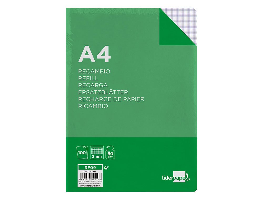 RECARGA LIDERPAPEL FOLIO 100 F 4TF-04 MILIMETRADO 4 FUROS
