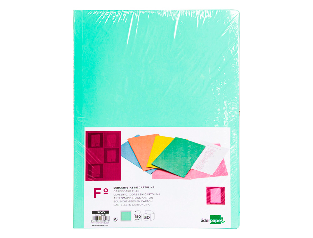 CLASSIFICADORES LIDERPAPEL FOLIO VERDE PASTEL 180G/M2