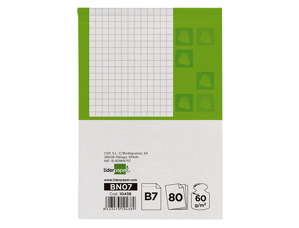 BLOCO DE APONTAMENTOS LIDERPAPEL DIN B7 80 F QUADRICULADO