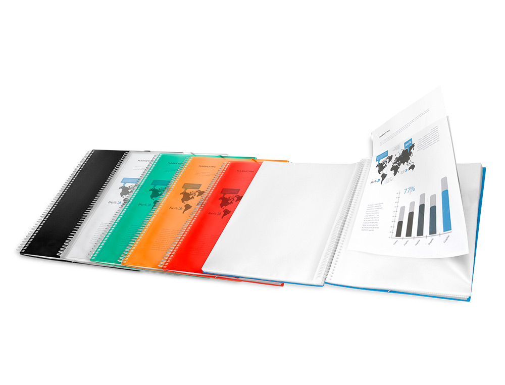 CAPA CATALOGO LIDERPAPEL COM ESPIRAL 40 BOLSAS POLIPROPILENO DIN A4 TRANSPARENTE