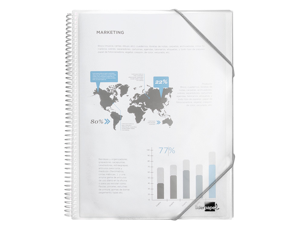 CAPA CATALOGO LIDERPAPEL COM ESPIRAL 40 BOLSAS POLIPROPILENO DIN A4 TRANSPARENTE