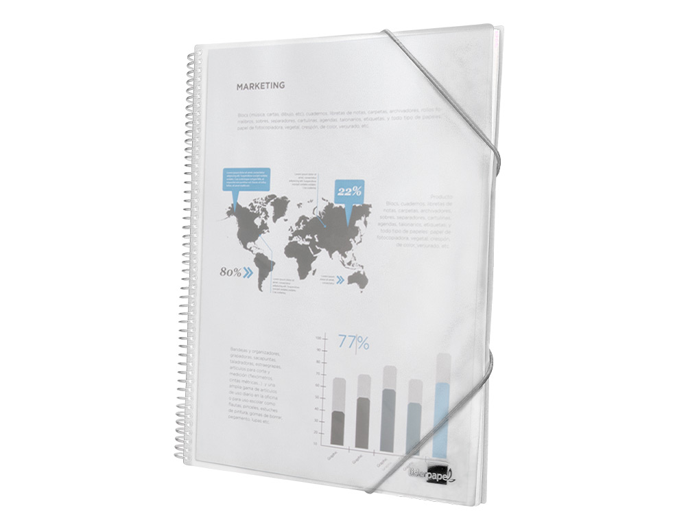 CAPA CATALOGO LIDERPAPEL COM ESPIRAL 40 BOLSAS POLIPROPILENO DIN A4 TRANSPARENTE