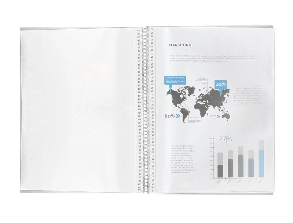 CAPA CATALOGO LIDERPAPEL COM ESPIRAL 40 BOLSAS POLIPROPILENO DIN A4 TRANSPARENTE