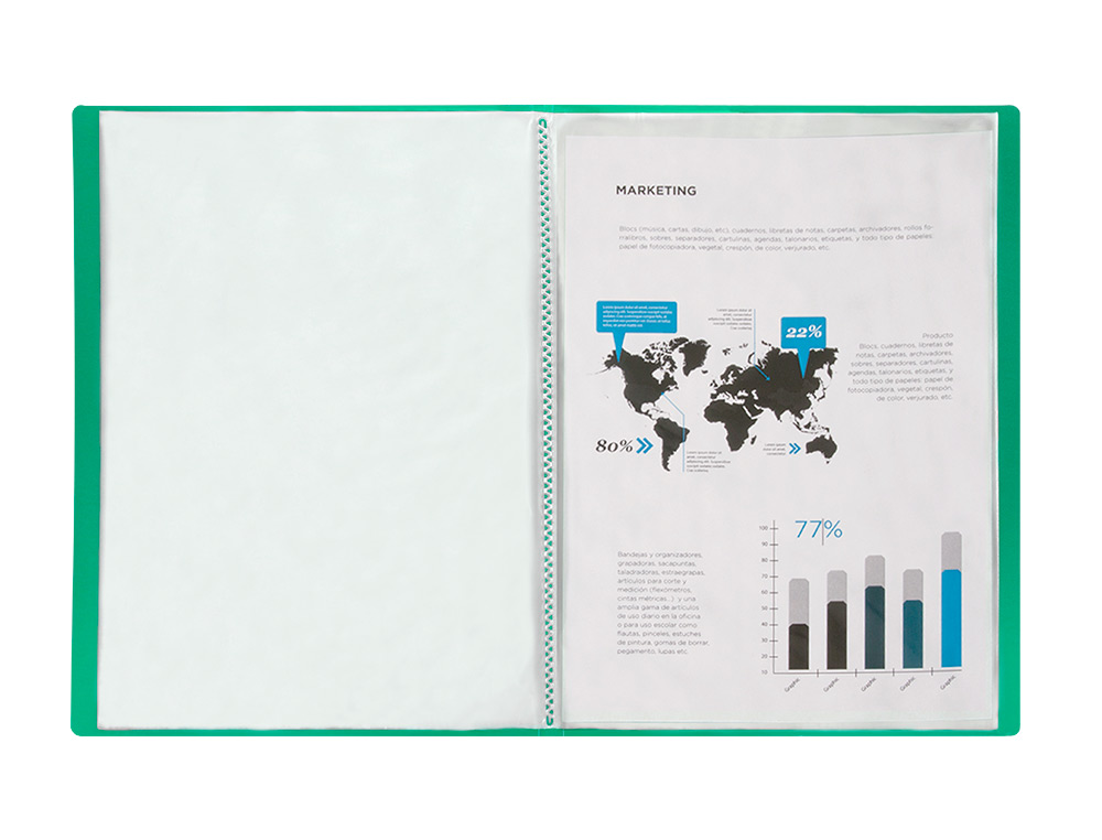 CAPA CATALOGO LIDERPAPEL 10 BOLSAS POLIPROPILENO DIN A4 VERDE TRANSLUCIDO