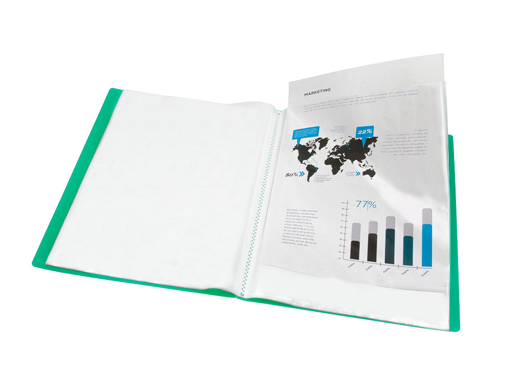 CAPA CATALOGO LIDERPAPEL 10 BOLSAS POLIPROPILENO DIN A4 VERDE TRANSLUCIDO