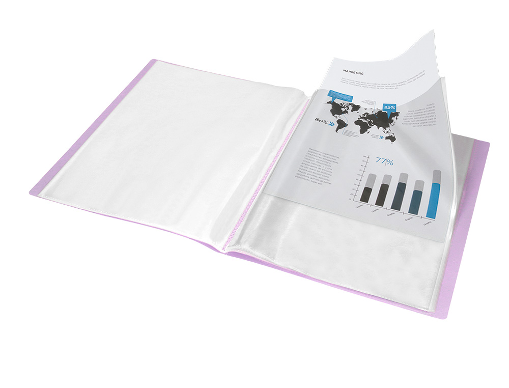 CAPA CATALOGO LIDERPAPEL 20 BOLSAS POLIPROPILENO DIN A4 LAVANDA OPACO