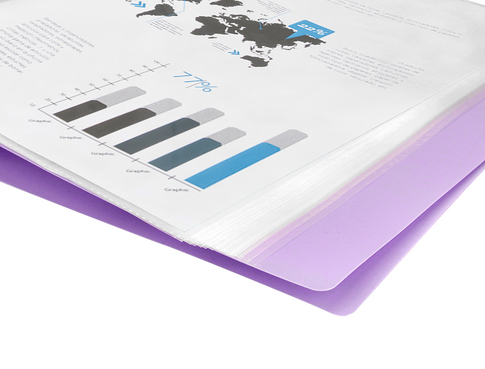 CAPA CATALOGO LIDERPAPEL 20 BOLSAS POLIPROPILENO DIN A4 LAVANDA OPACO