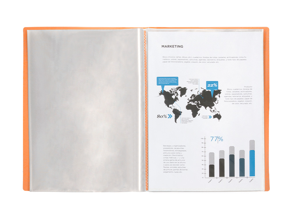 CAPA CATALOGO LIDERPAPEL 40 BOLSAS POLIPROPILENO DIN A4 LARANJA FLUOR OPACO