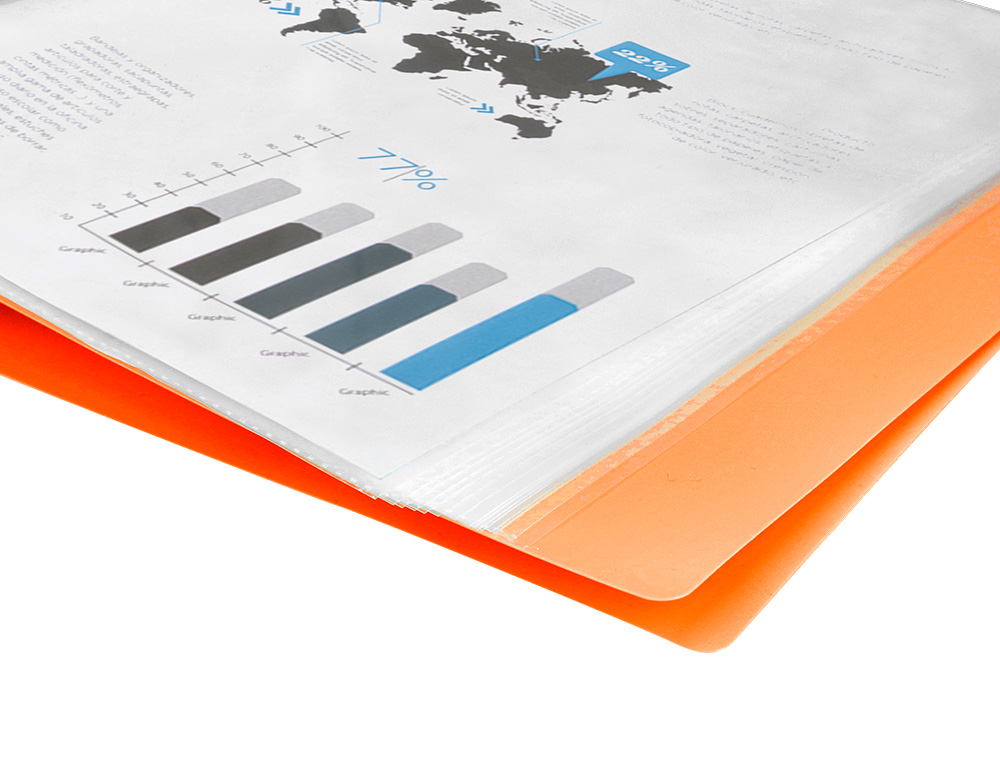 CAPA CATALOGO LIDERPAPEL 40 BOLSAS POLIPROPILENO DIN A4 LARANJA FLUOR OPACO