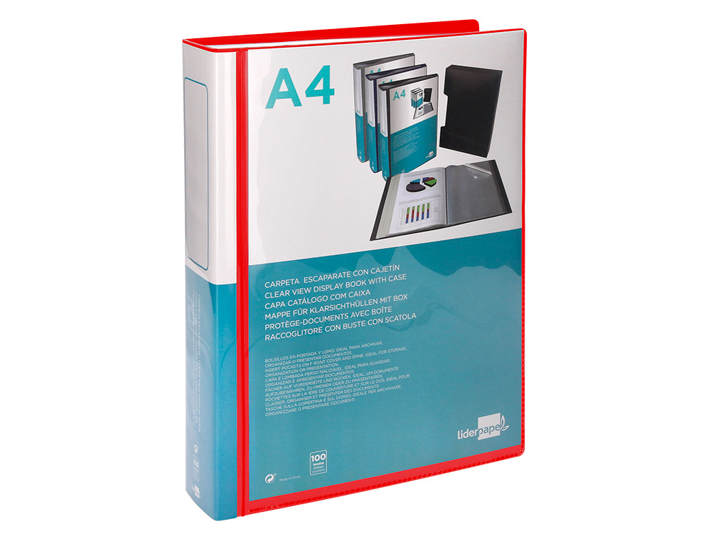 CAPA CATALOGO LIDERPAPEL 100 BOLSAS DIN A4 VERMELHO TRANSLUCIDO COM CAIXA