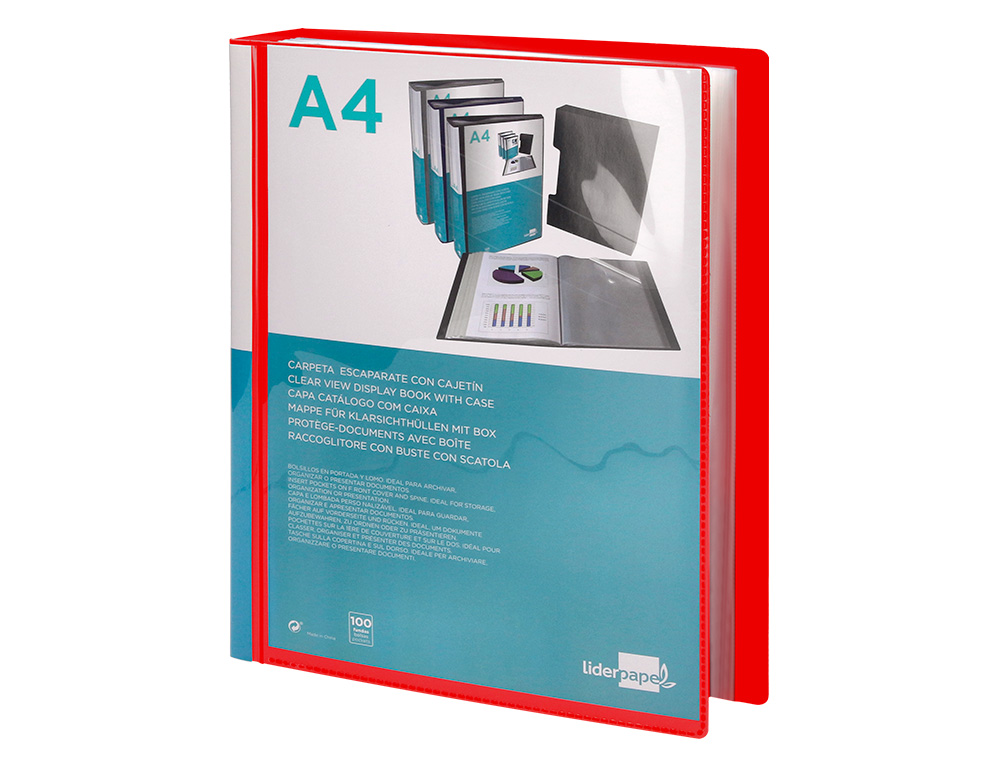 CAPA CATALOGO LIDERPAPEL 100 BOLSAS DIN A4 VERMELHO TRANSLUCIDO COM CAIXA