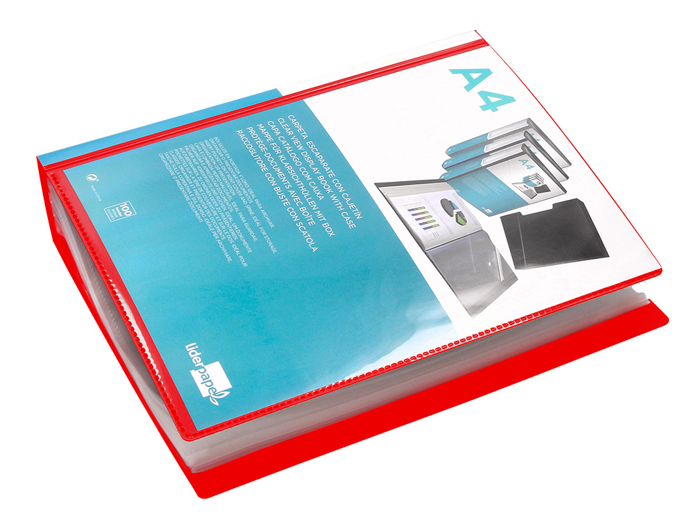 CAPA CATALOGO LIDERPAPEL 100 BOLSAS DIN A4 VERMELHO TRANSLUCIDO COM CAIXA