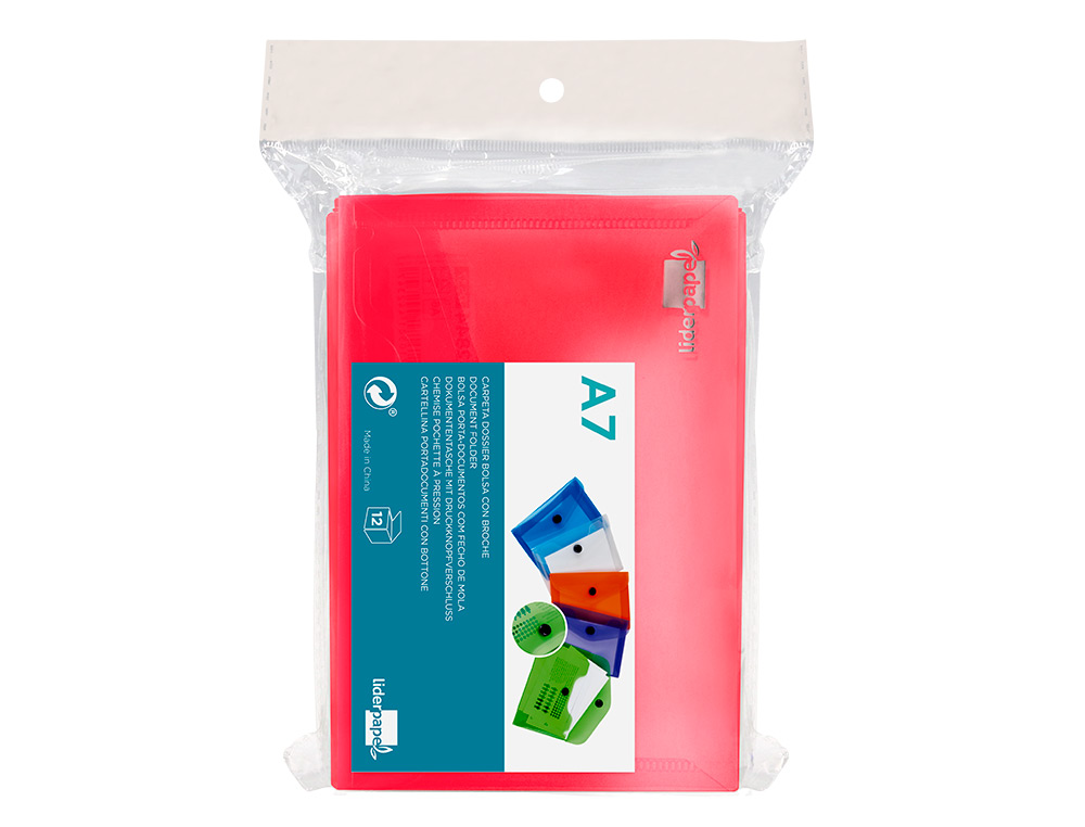 BOLSA PORTA DOCUMENTOS LIDERPAPEL COM MOLA DIN A7 VERMELHO TRANSLUCIDO