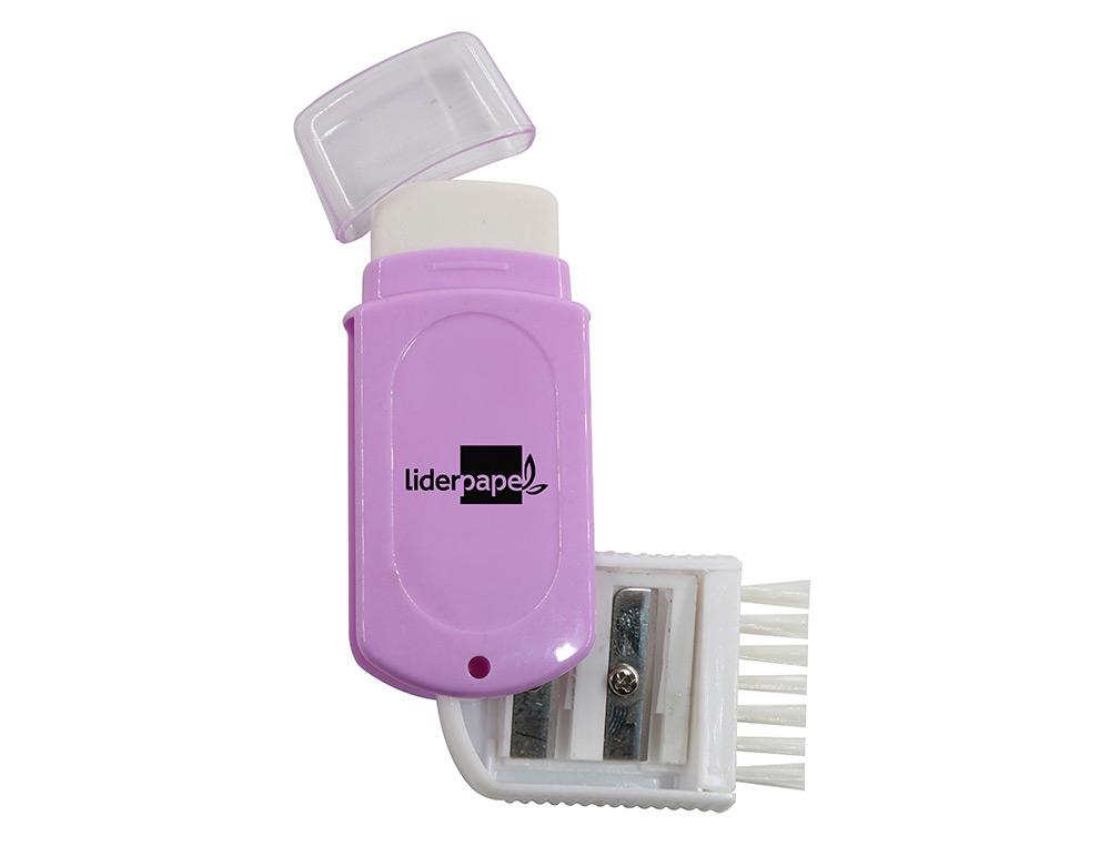 BORRACHA LIDERPAPEL RETANGULAR COM PROTETOR PLASTICO APARA LAPIS DE 2 USOS CORES SORTIDAS