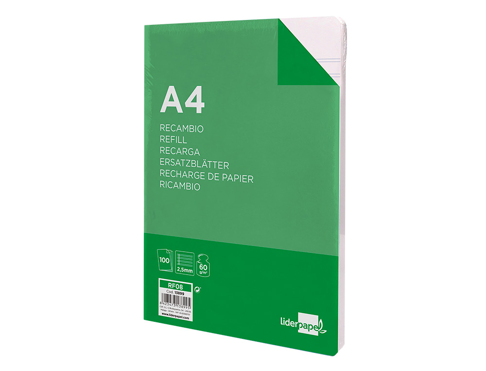 RECARGA LIDERPAPEL FOLIO 100 F 4TF-03 2 RAYAS PAUTA ESTRECHA 4 FUROS COM MARGEM