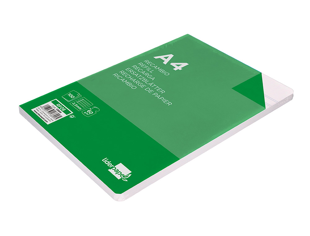 RECARGA LIDERPAPEL FOLIO 100 F 4TF-03 2 RAYAS PAUTA ESTRECHA 4 FUROS COM MARGEM