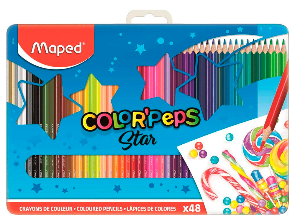 LAPIS DE COR MAPED COR PEPS CAIXA METALICA DE 48 LAPIS CORES SORTIDAS