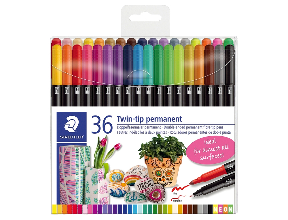 MARCADOR STAEDTLER PERMANENTE DUPLA PONTA 3187 ESTOJO DE 36 UNIDADES CORES SORTIDAS