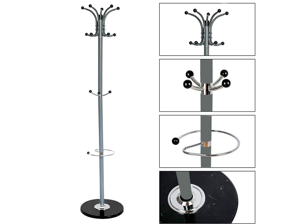 CABIDE Q-CONNECT METALICO CINZA DE PE 10 SUPORTES E PORTA GUARDA CHUVA 174X40 CM
