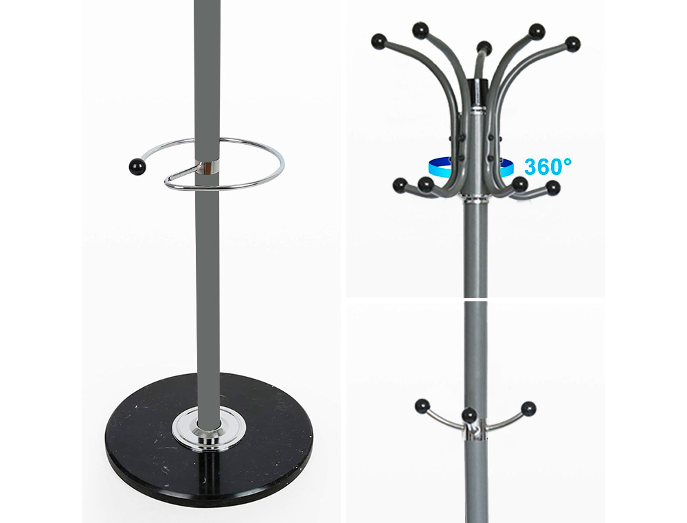 CABIDE Q-CONNECT METALICO CINZA DE PE 10 SUPORTES E PORTA GUARDA CHUVA 174X40 CM