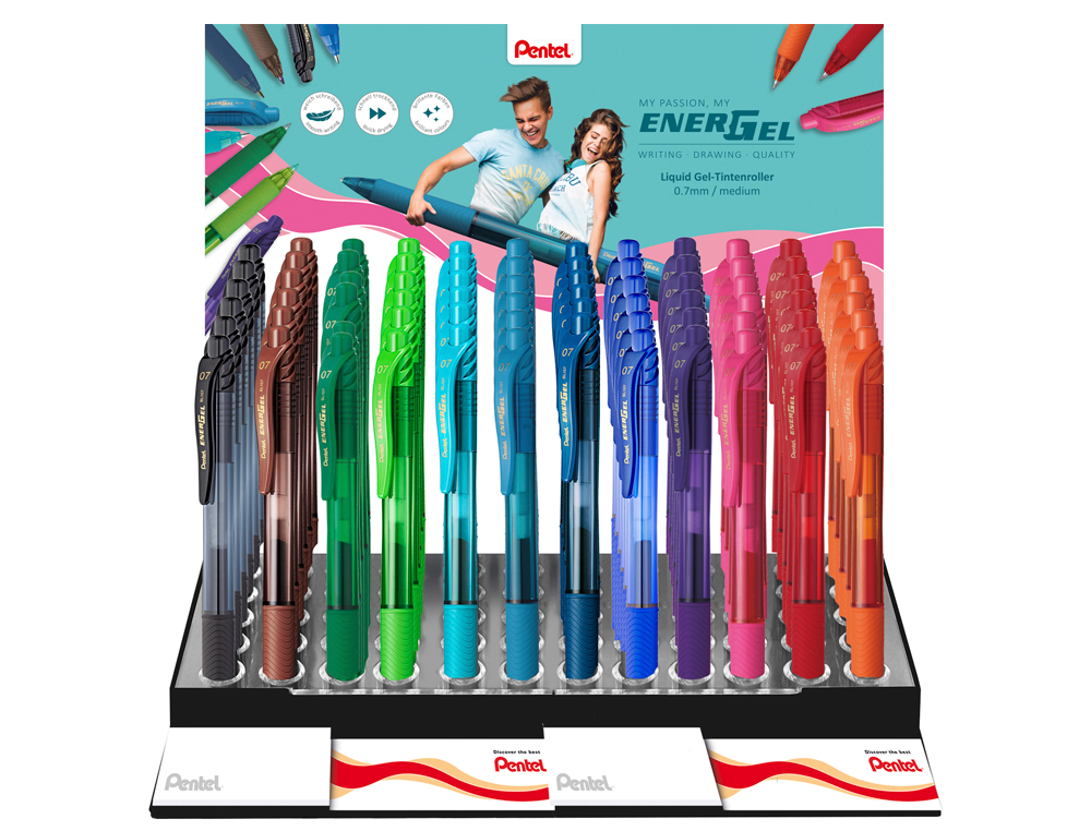 EXPOSITOR ROLLER PENTEL ENERGEL BL107 0,7 MM COM 6 DUZIAS E 12 CORES