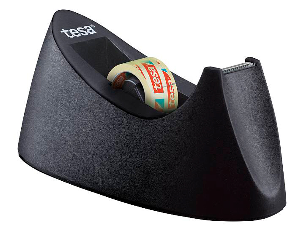DESENROLADOR DE SECRETARIA TESA EM PLASTICO EASY CUT CURVE PRETO PARA FITA DE 33 MT X19 MM + 1 FITA TESAFILM TRANSPAREN