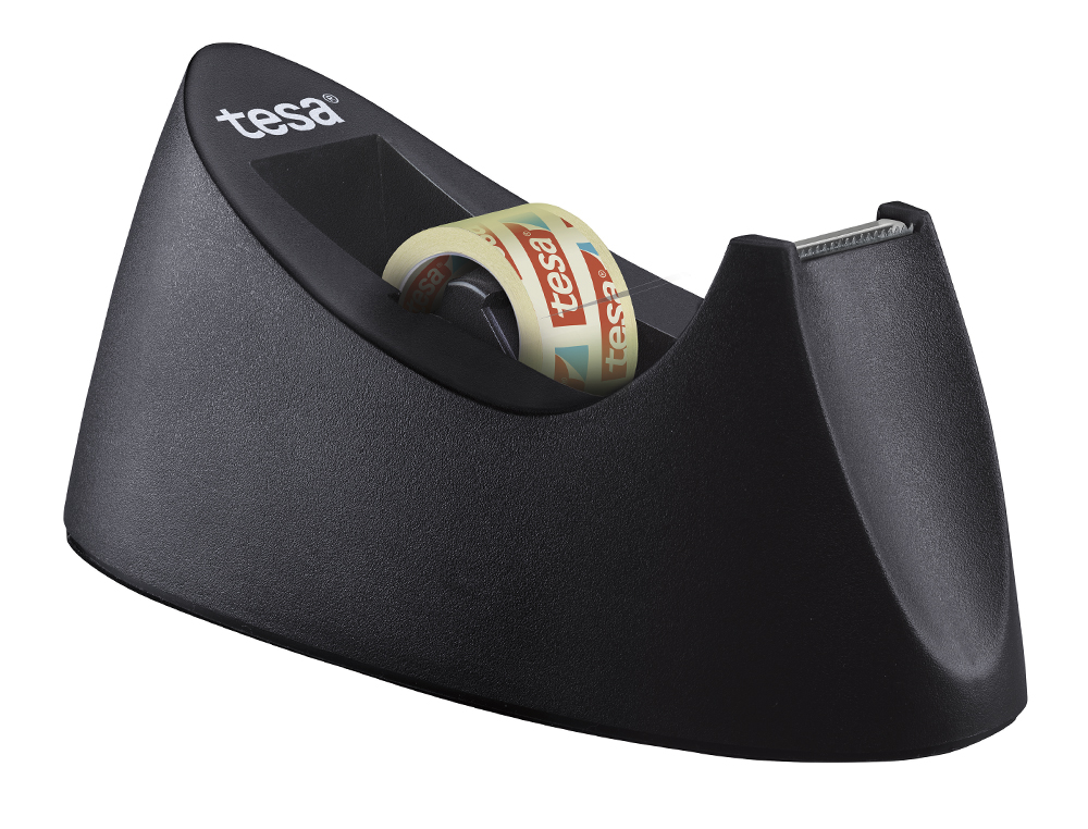 DESENROLADOR DE SECRETARIA TESA EM PLASTICO EASY CUT CURVE PRETO PARA FITA DE 33 MT X19 MM + 1 FITA TESAFILM TRANSPAREN