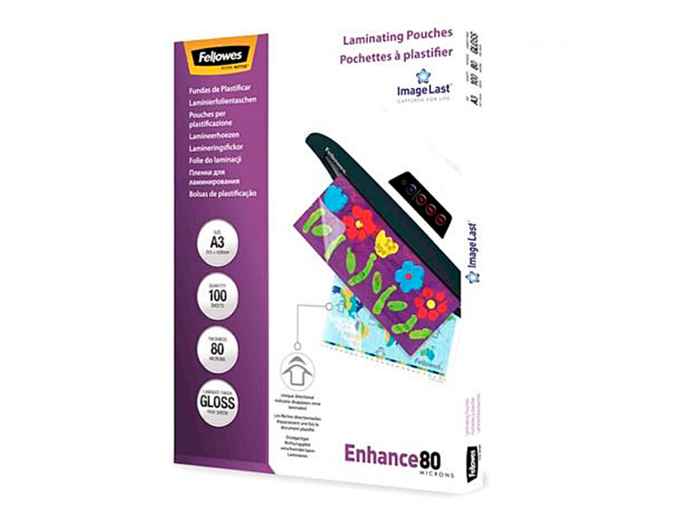 BOLSA DE PLASTIFICAR FELLOWES BRILHO DIN A3 80 MICRONS PACK 100 UNIDADES