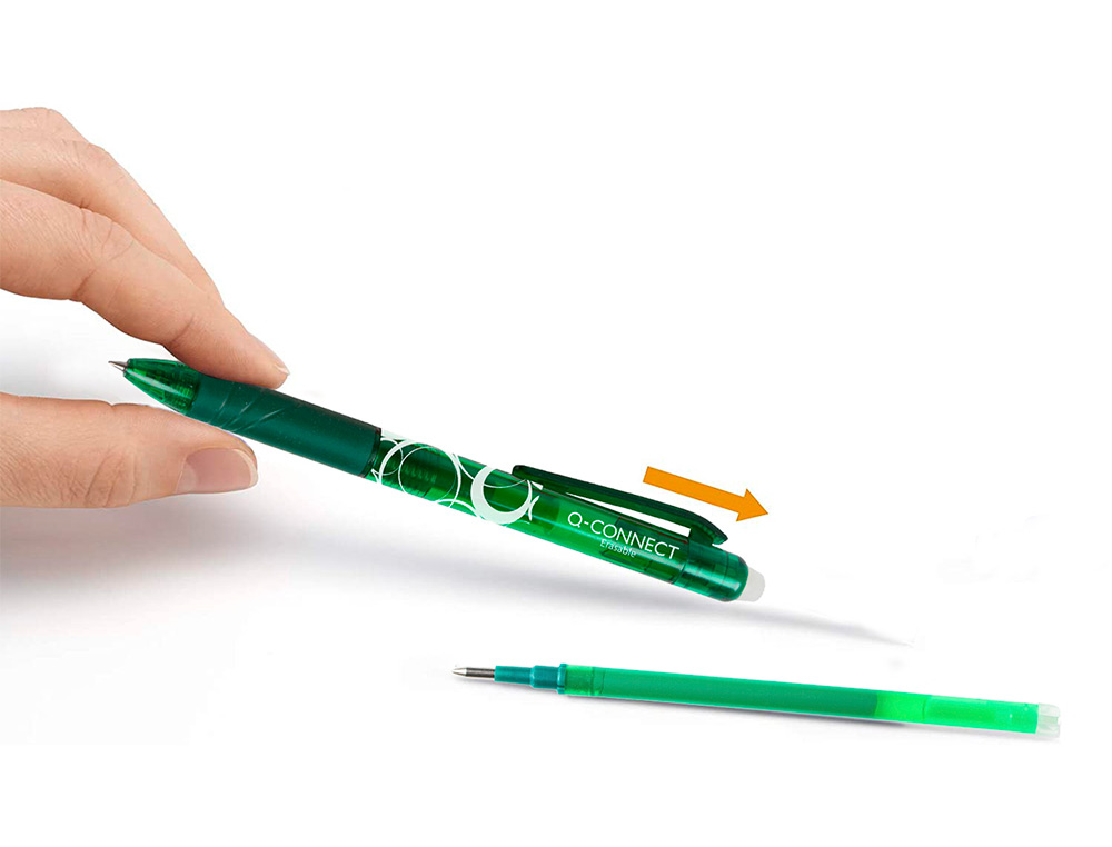 RECARGA ESFEROGRAFICA Q-CONNECT RETRATIL KF11060 APAGAVEL VERDE CAIXA DE 3 UNIDADES