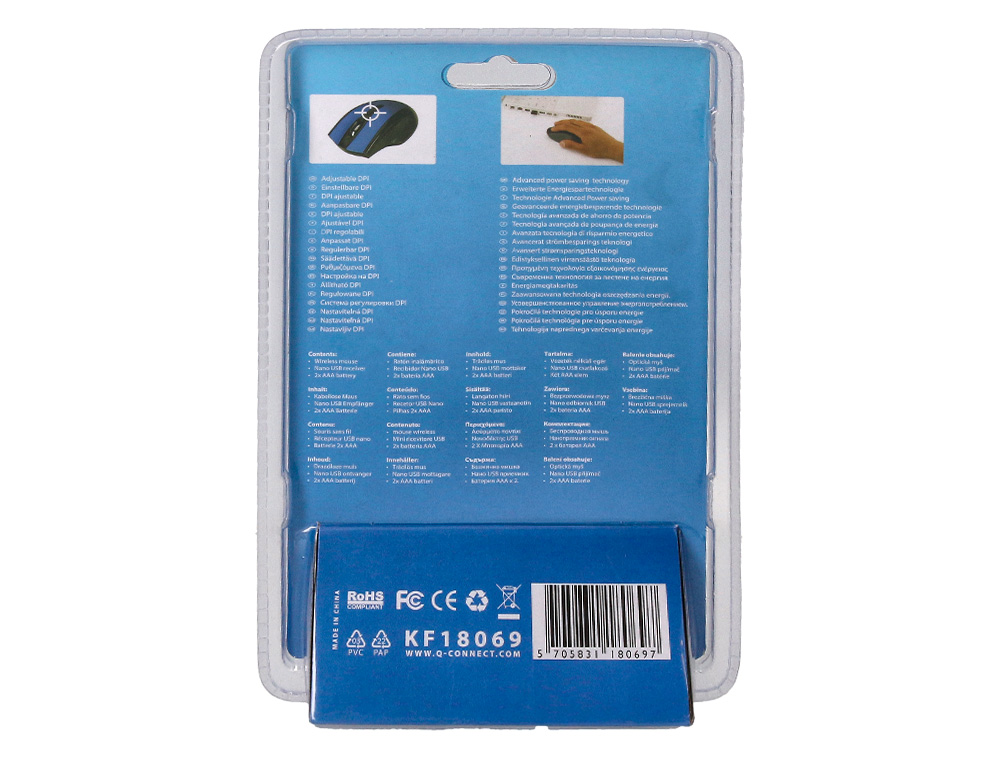RATO Q-CONNECT OPTICO SEM FIOS 1000 DPI RECETOR USB 2,4 GHZ AZUL