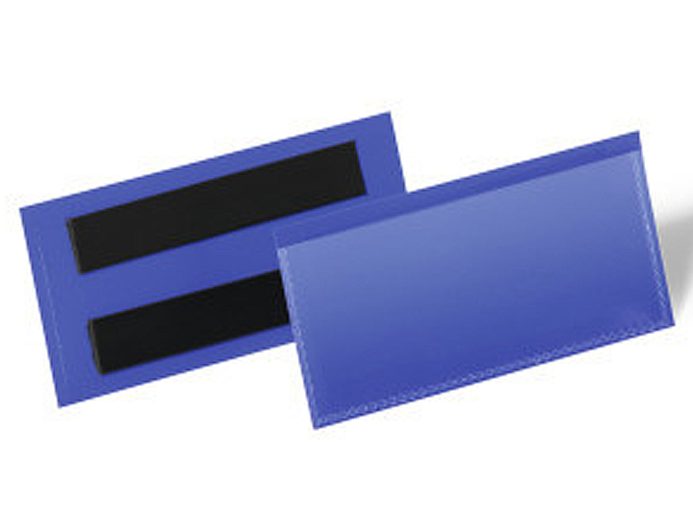 BOLSA DURABLE MAGNETICA 100X38 MM PLASTICO AZUL JANELA TRANSPARENTE PACK DE 50 UNIDADES