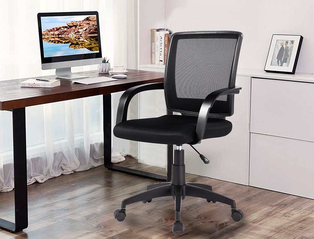 CADEIRA DE ESCRITORIO Q-CONNECT GIRATORIA ENCOSTO MEDIO REGULAVEL EM ALTURA 900+100X560X570 MM COR PRETO