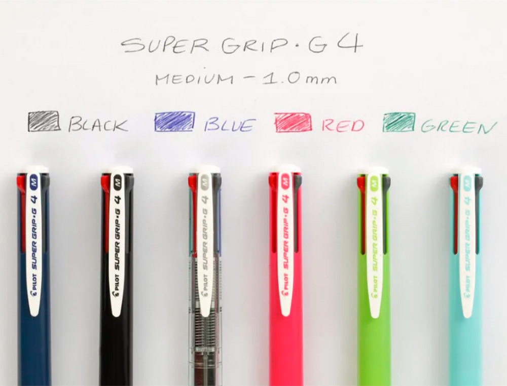ESFEROGRAFICA PILOT SUPERGRIP G 4 CORES RETRATIL TINTA BASE DE OLEO CORPO COR ROSA