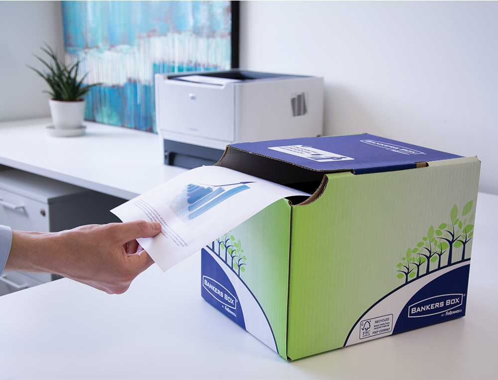 CONTENTOR PARA RECICLAGEM FELLOWES SECRETARIA CARTAO 100% RECICLADO MONTAGEM MANUAL ENTRADA FRONTAL E CAPA SUPERIOR CAPA