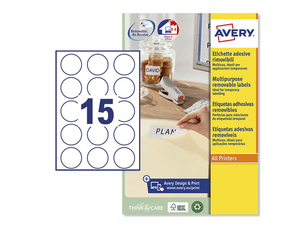 ETIQUETA ADESIVA AVERY BRANCA REDONDA REMOVIVEL PARA IMPRESSORA LASER INJEÇÃO DE TINTA E FOTOCOPIADORA 51 MM