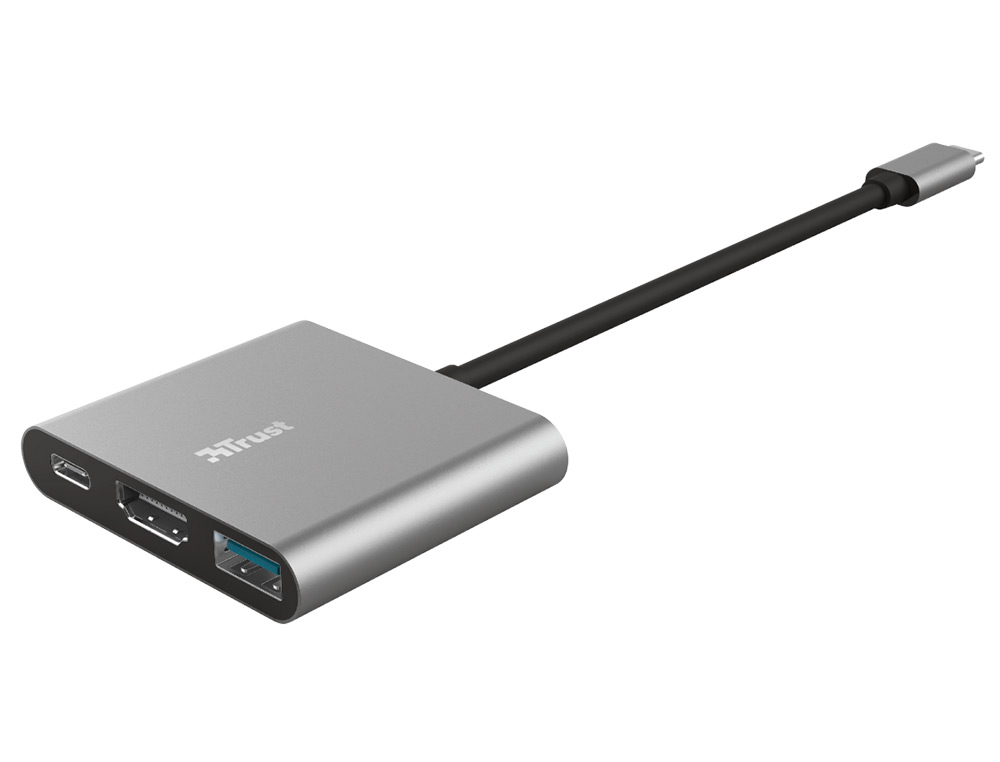 ADAPTADOR TRUST DALYX 3 EM 1 MULTIPORT USB-C / USB-A USB-C HDMI 2.0 COR ALUMINIO