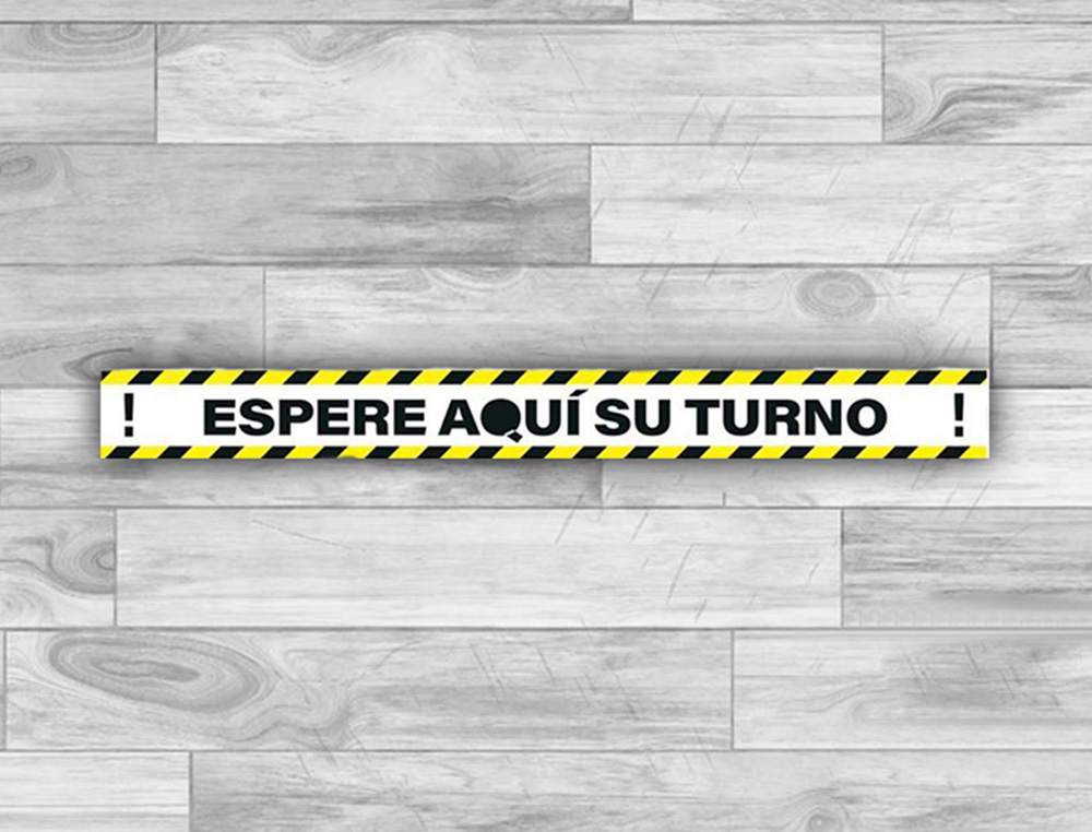 PICTOGRAMA ARCHIVO 2000 ESPERE PELO SEU TURNO MANTENHA A DISTANCIA DE SEGURANCA VINIL ADESIVO AMARELO 100X700 MM