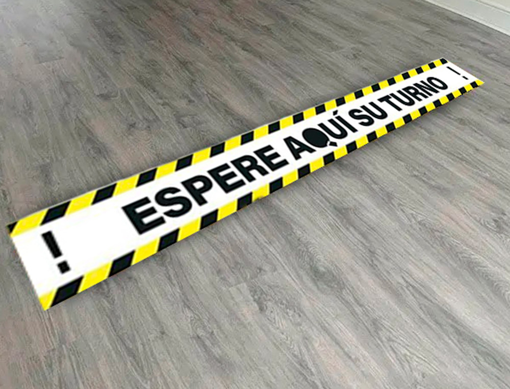 PICTOGRAMA ARCHIVO 2000 ESPERE PELO SEU TURNO MANTENHA A DISTANCIA DE SEGURANCA VINIL ADESIVO AMARELO 100X700 MM