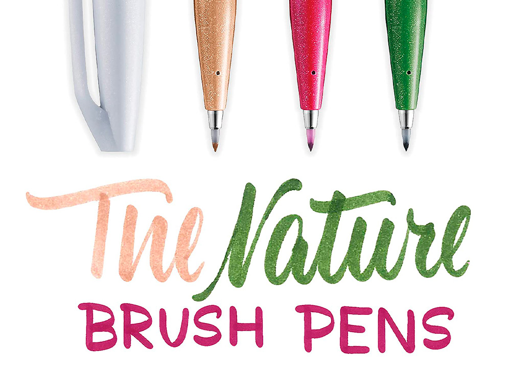 CANETA PINCEL PENTEL TOUCH EM BLISTER DE 4 CORES NATURE CINZA CLARO VERDE AZEITONA CASTANHO PALIDO E BUGUNDY