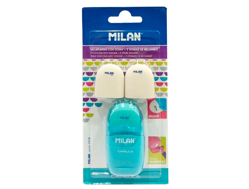APARA LAPIS MILAN CAPSULE PLASTICO 1 USO COM BORRACHA + 2 RECARGAS DE BORRACHA