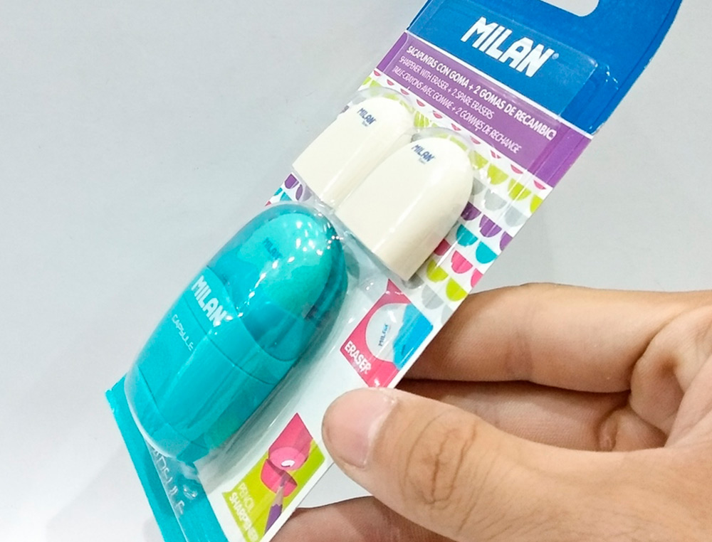 APARA LAPIS MILAN CAPSULE PLASTICO 1 USO COM BORRACHA + 2 RECARGAS DE BORRACHA
