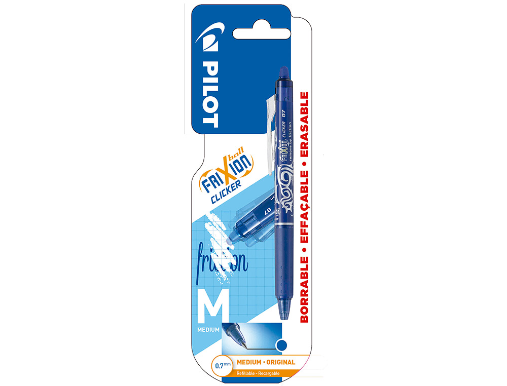 ESFEROGRAFICA PILOT FRIXION CLICKER APAGAVEL 0,7 MM PONTA MEDIA AZUL EM BLISTER