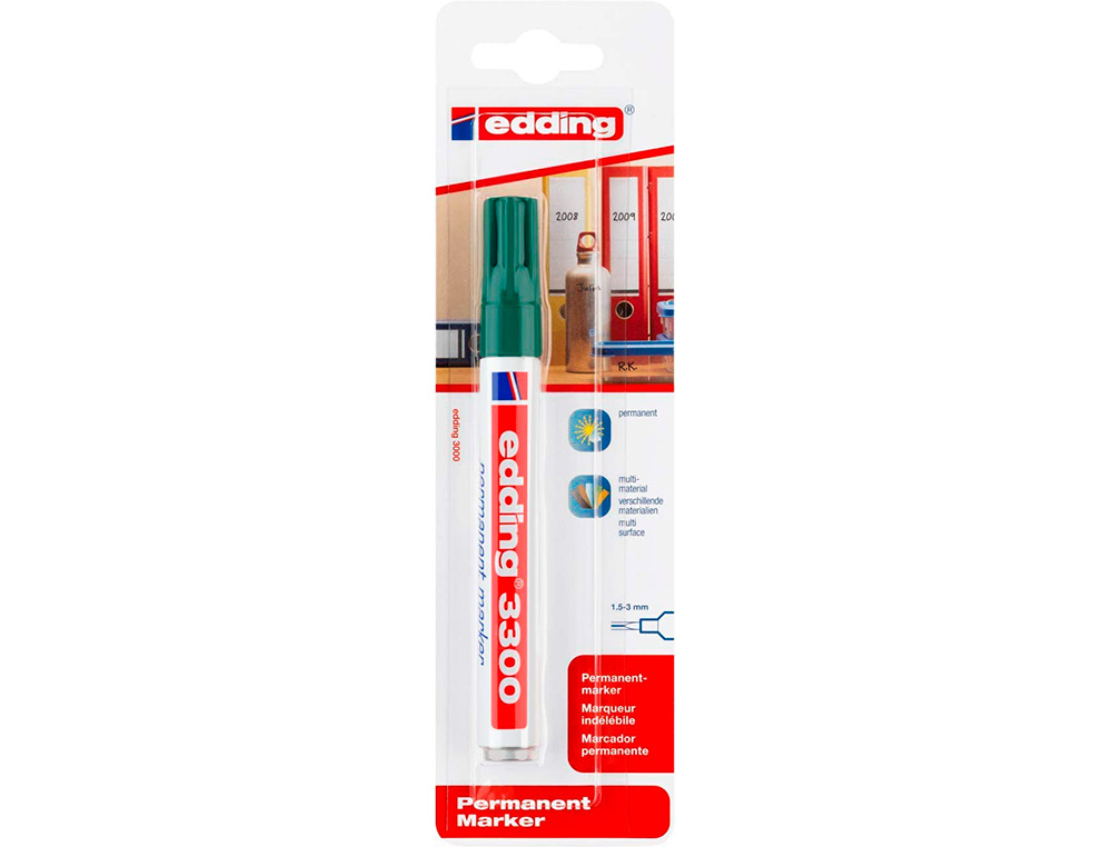 MARCADOR EDDING MARCADOR PERMANENTE 3000 N.4 VERDE PONTA REDONDA 1,5-3 MM BLISTER DE 1 UNIDADE