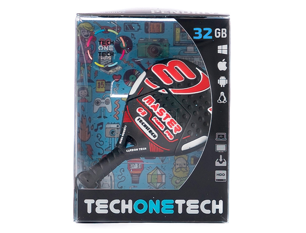 PEN DRIVE USB TECH ONE TECH RAQUETE PADEL VERMELHA 32 GB