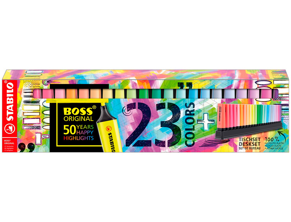 MARCADOR FLUORESCENTE STABILO BOSS 70 DESKSET ESTOJO DE 23 UNIDADES CORES SORTIDAS