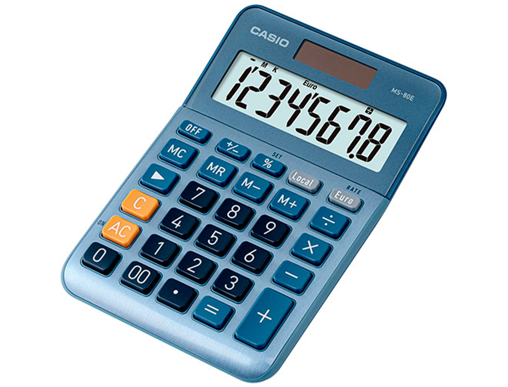 CALCULADORA CASIO MS-80E SECRETARIA 8 DIGITOS TX +/- TECLA DUPLO ZERO COR AZUL