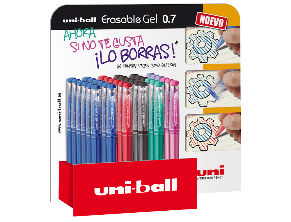 MARCADOR UNI-BALL ROLLER UF-222 TINTA GEL APAGAVEL 0,7 MM EXPOSITOR DE 36 UNIDADES CORES SORTIDAS