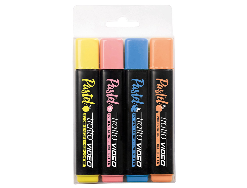 MARCADOR TRATTO VIDEO PASTEL FLUORESCENTE BLISTER DE 4 UNIDADES CORES SORTIDAS